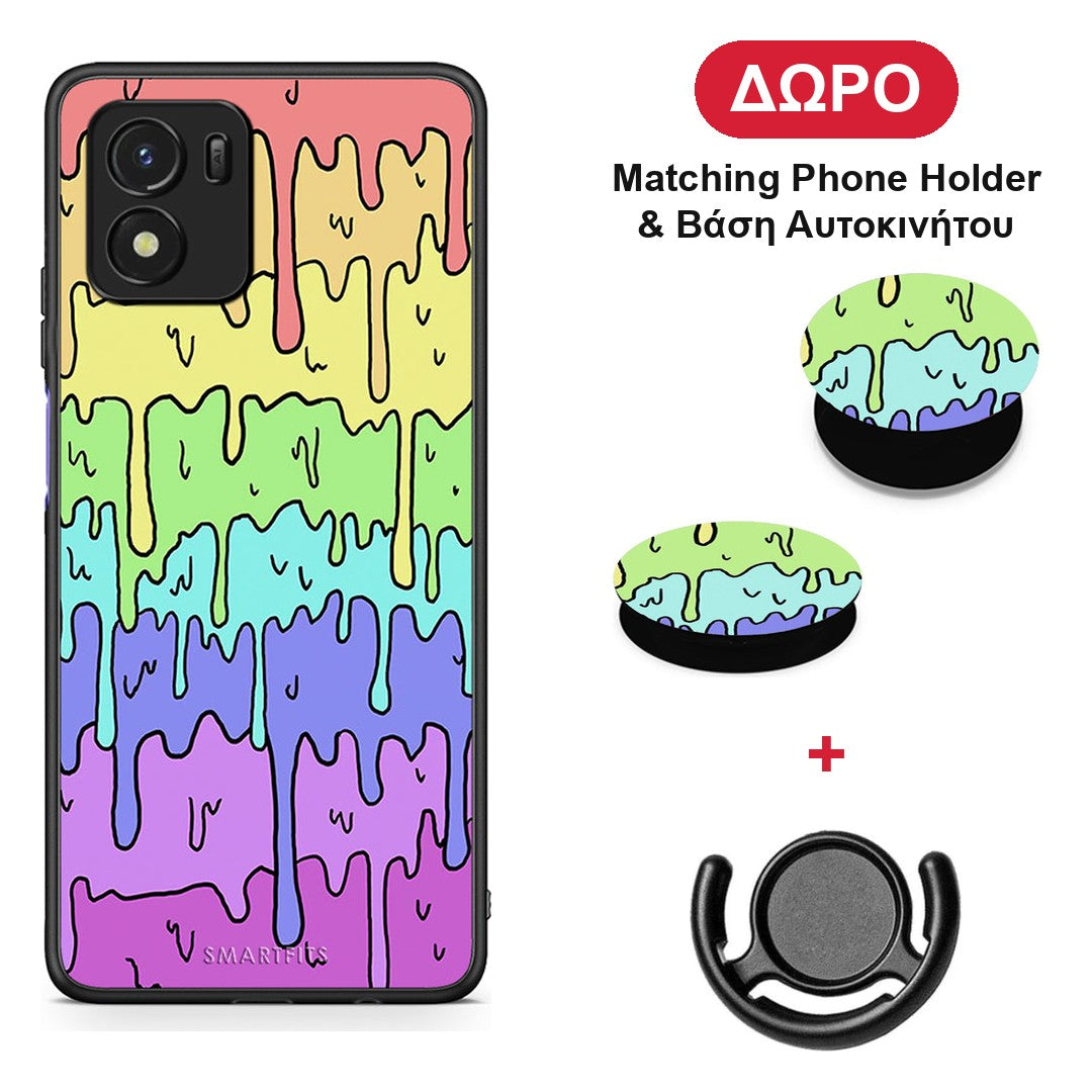Melting Rainbow - Vivo Y01 / Y15s θήκη + Δώρο Phone Holder & Βάση Αυτοκινήτου