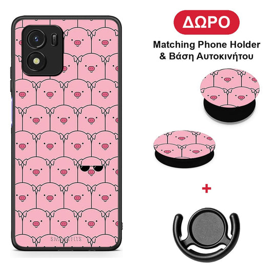 Pig Glasses - Vivo Y01 / Y15s θήκη + Δώρο Phone Holder & Βάση Αυτοκινήτου