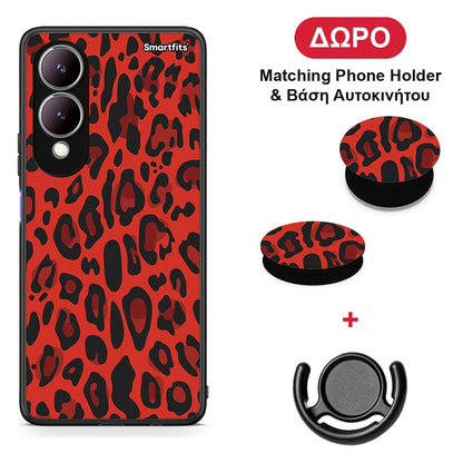 Animal Red Leopard - Vivo Y17s θήκη + Δώρο Phone Holder & Βάση Αυτοκινήτου