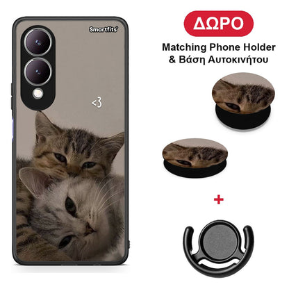 Cats In Love - Vivo Y17s θήκη + Δώρο Phone Holder & Βάση Αυτοκινήτου