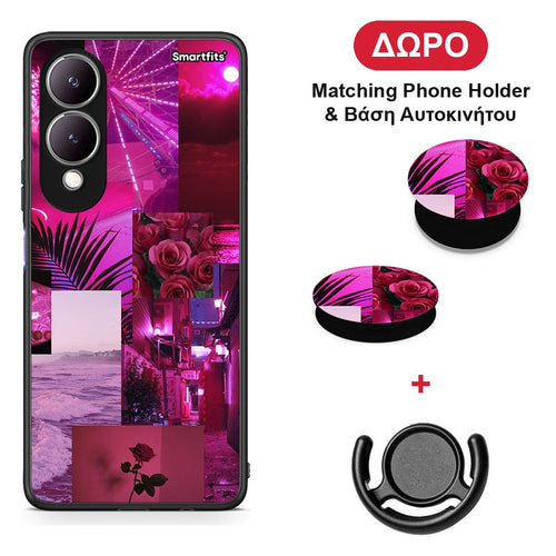 Collage Red Roses - Vivo Y17s θήκη + Δώρο Phone Holder & Βάση Αυτοκινήτου