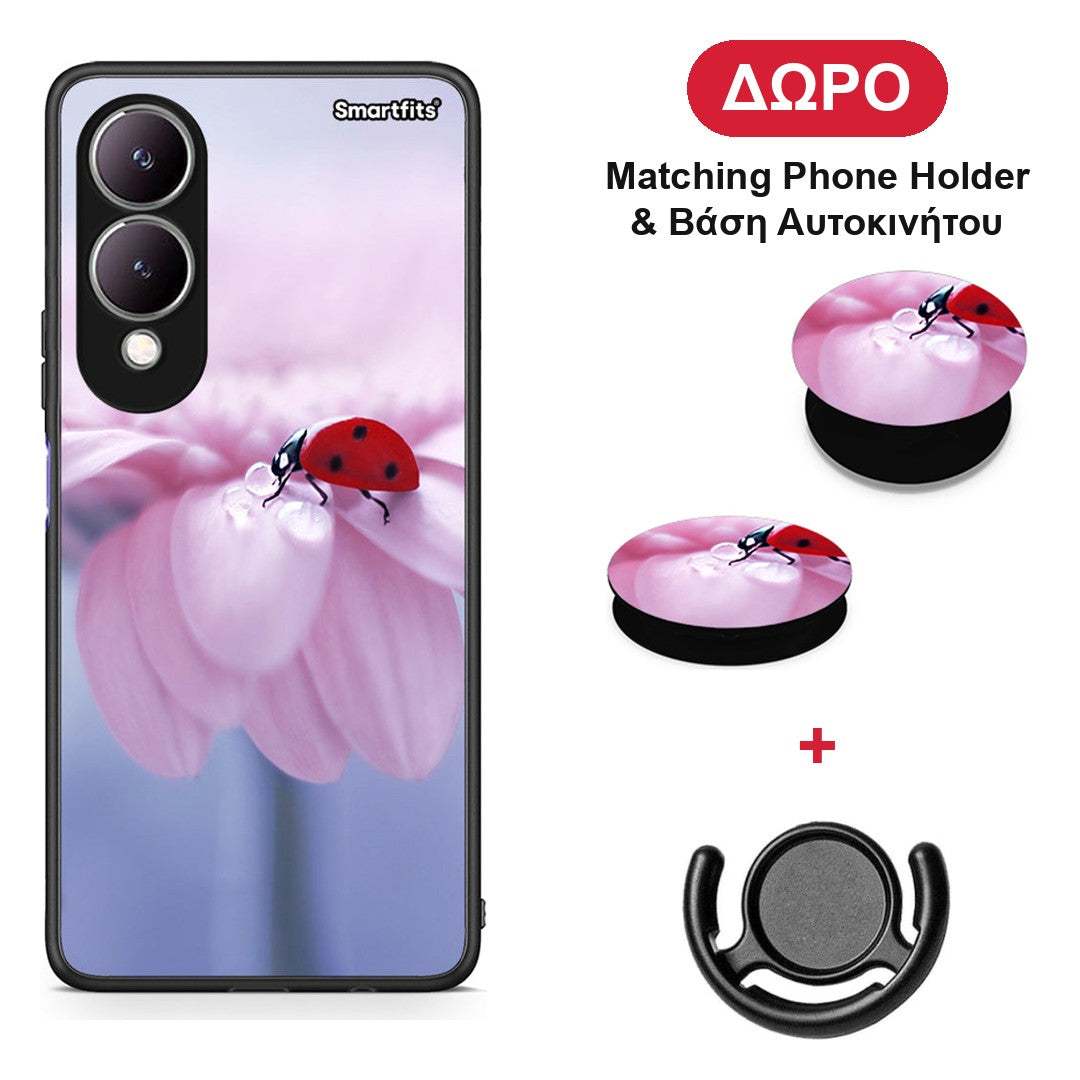 Ladybug Flower - Vivo Y17s θήκη + Δώρο Phone Holder & Βάση Αυτοκινήτου
