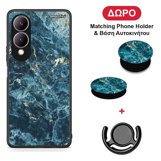 Marble Blue - Vivo Y17s θήκη + Δώρο Phone Holder & Βάση Αυτοκινήτου