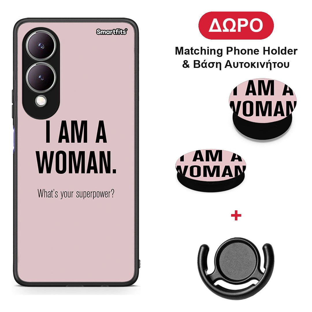Superpower Woman - Vivo Y17s θήκη + Δώρο Phone Holder & Βάση Αυτοκινήτου