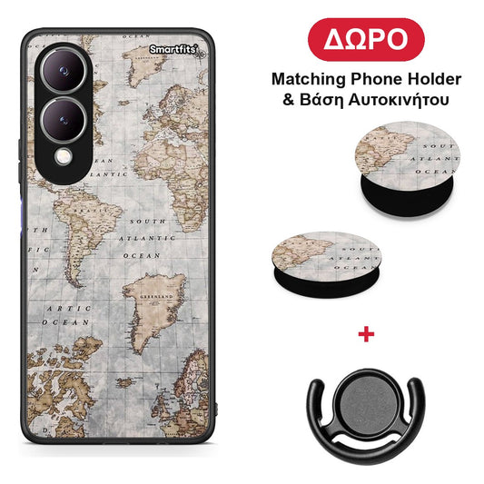 World Map - Vivo Y17s θήκη + Δώρο Phone Holder & Βάση Αυτοκινήτου