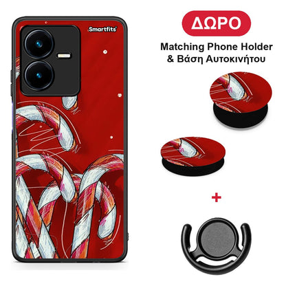 Candy Cane - Vivo Y22 θήκη + Δώρο Phone Holder & Βάση Αυτοκινήτου