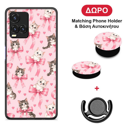 Kittens and Pink Bows on Pink - Vivo Y33s / Y21s / Y21 θήκη + Δώρο Phone Holder & Βάση Αυτοκινήτου