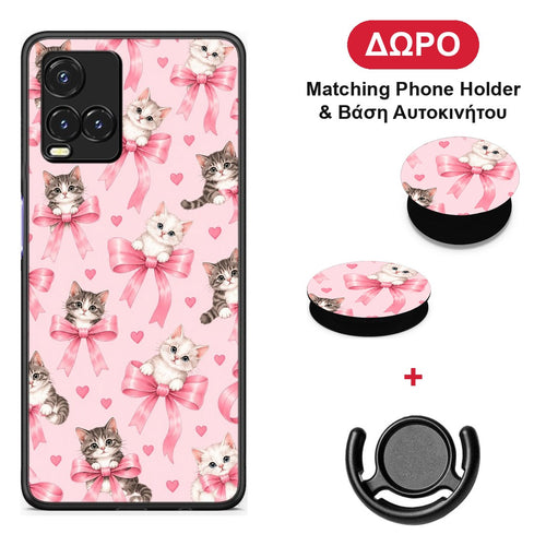 Kittens and Pink Bows on Pink - Vivo Y33s / Y21s / Y21 θήκη + Δώρο Phone Holder & Βάση Αυτοκινήτου