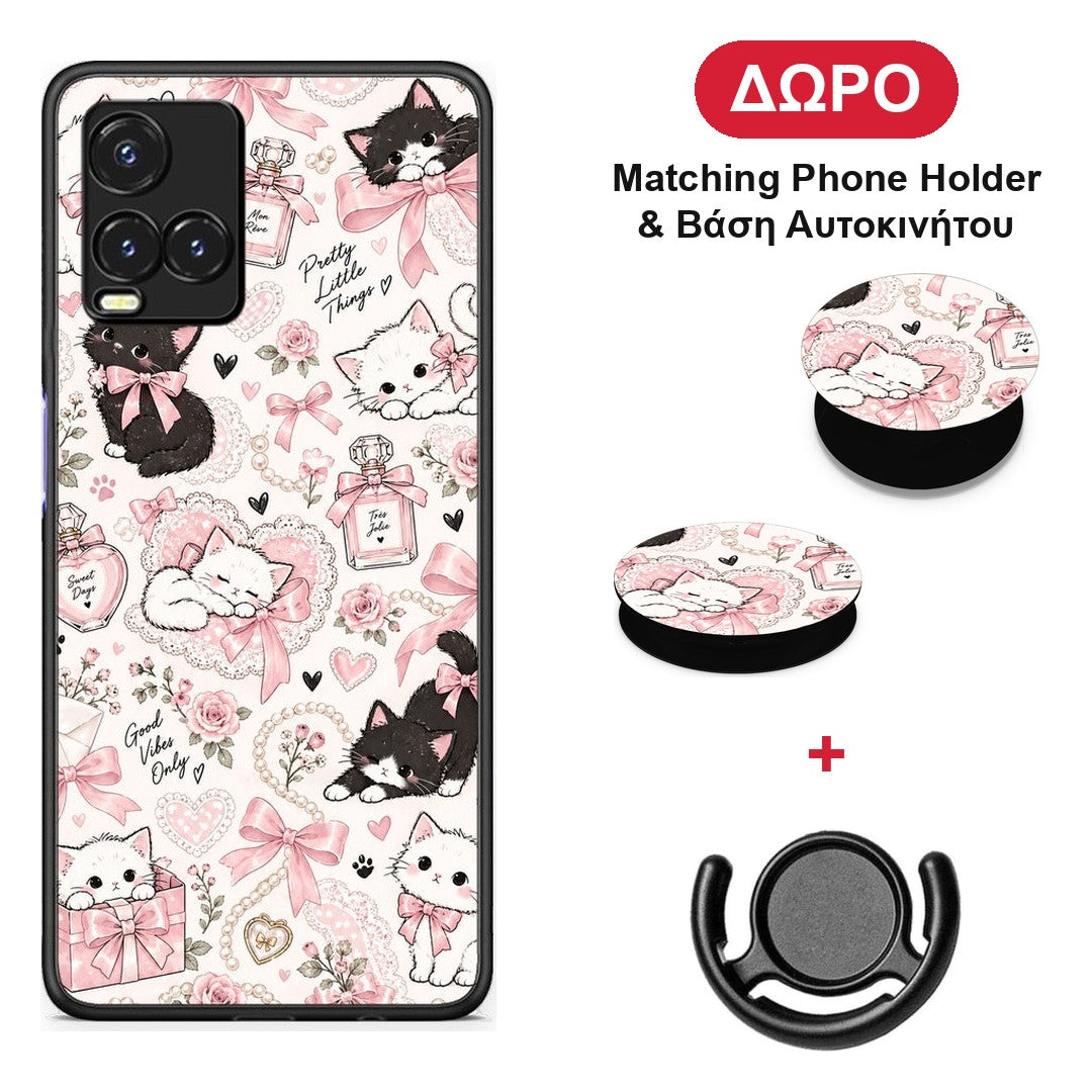 Pink Bows and Kittens Collage - Vivo Y33s / Y21s / Y21 θήκη + Δώρο Phone Holder & Βάση Αυτοκινήτου