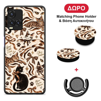Wild Cats and Animal Print Collage - Vivo Y33s / Y21s / Y21 θήκη + Δώρο Phone Holder & Βάση Αυτοκινήτου