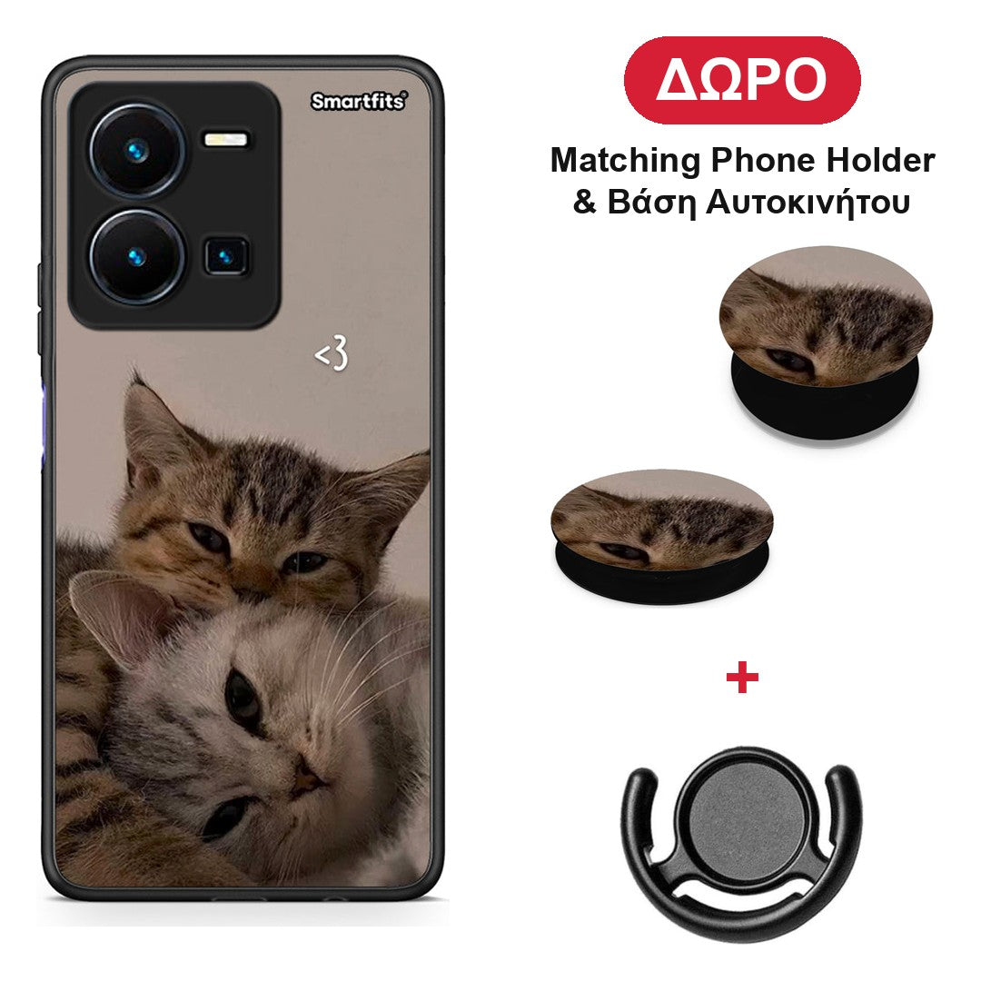 Cats In Love - Vivo Y35 5G θήκη + Δώρο Phone Holder & Βάση Αυτοκινήτου