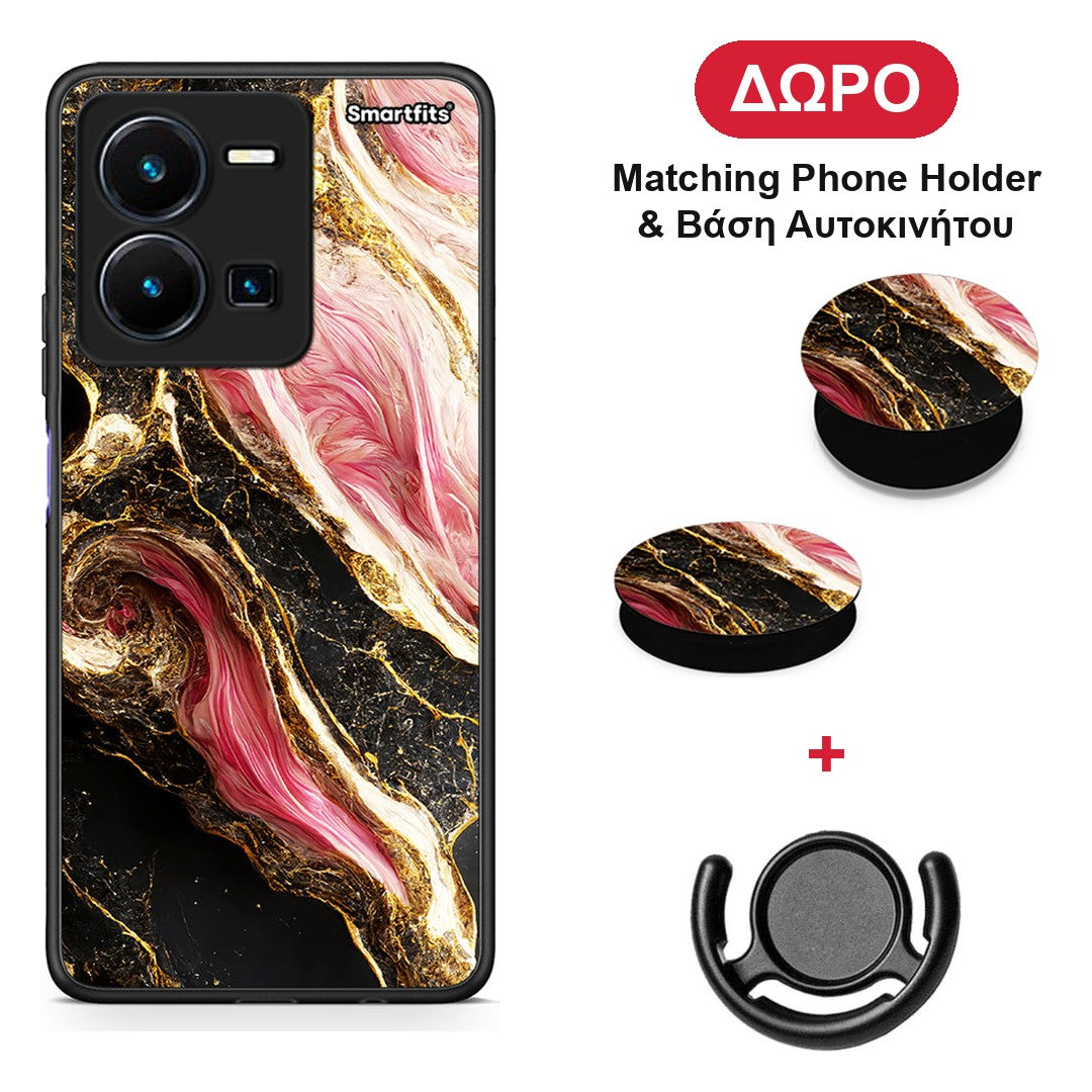 Glamorous Pink Marble - Vivo Y35 5G θήκη + Δώρο Phone Holder & Βάση Αυτοκινήτου