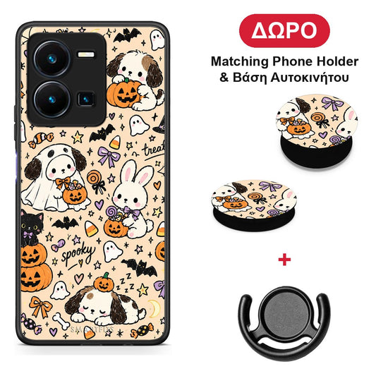 Halloween Puppies and Friends on Cream - Vivo Y35 5G θήκη + Δώρο Phone Holder & Βάση Αυτοκινήτου