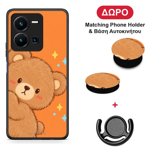 Peekaboo Teddy on Orange - Vivo Y35 5G θήκη + Δώρο Phone Holder & Βάση Αυτοκινήτου