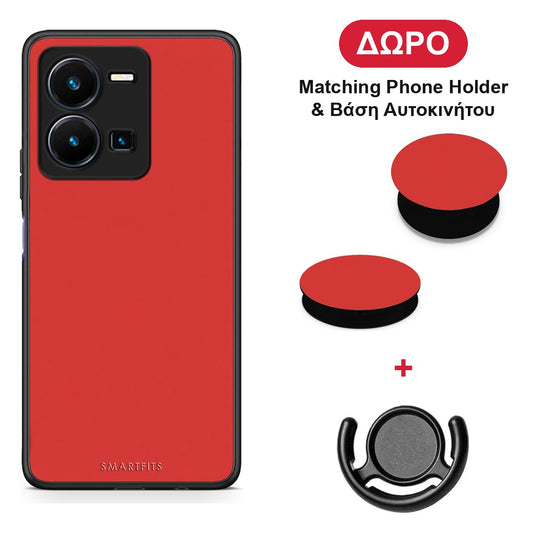 Poppy Red - Vivo Y35 5G θήκη + Δώρο Phone Holder & Βάση Αυτοκινήτου