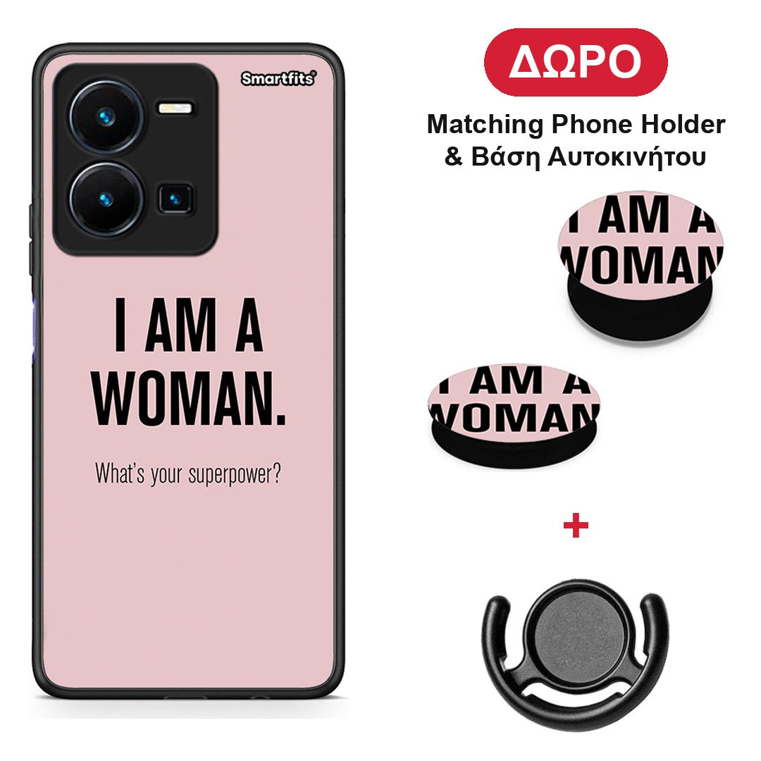 Superpower Woman - Vivo Y35 5G θήκη + Δώρο Phone Holder & Βάση Αυτοκινήτου
