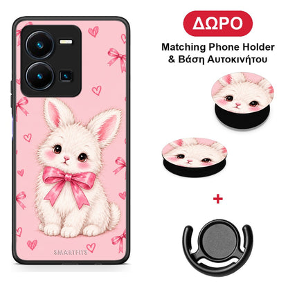 White Bunny and Pink Bows - Vivo Y35 5G θήκη + Δώρο Phone Holder & Βάση Αυτοκινήτου