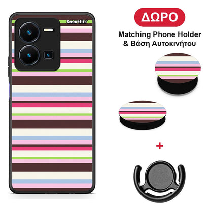 Multicolour Horizontal Stripes - Vivo Y22s / Y35 4G θήκη + Δώρο Phone Holder & Βάση Αυτοκινήτου