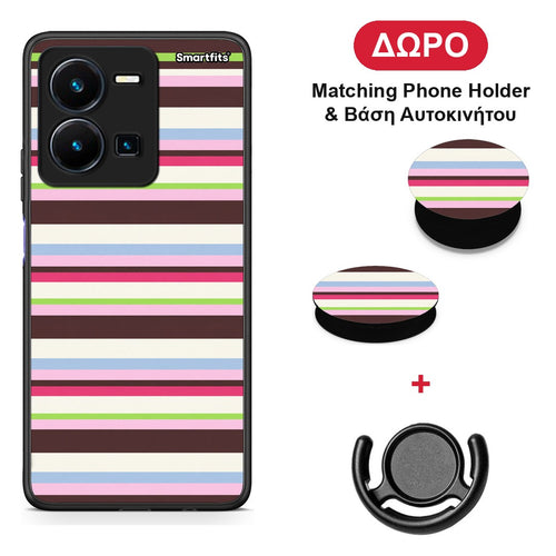 Multicolour Horizontal Stripes - Vivo Y22s / Y35 4G θήκη + Δώρο Phone Holder & Βάση Αυτοκινήτου