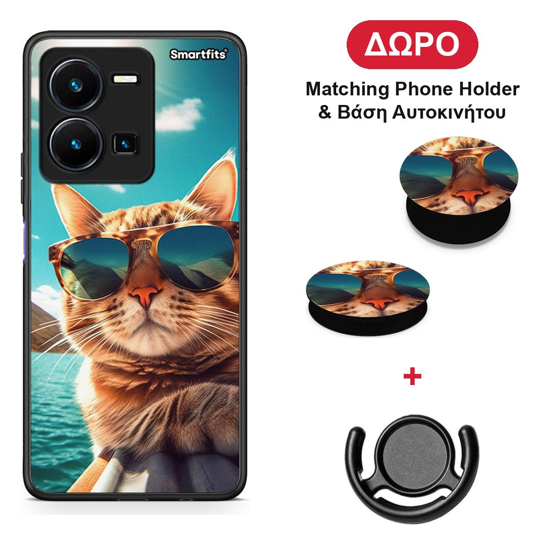 Summer Cat - Vivo Y22s / Y35 4G θήκη + Δώρο Phone Holder & Βάση Αυτοκινήτου