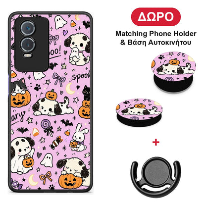 Halloween Puppies and Friends on Lilac - Vivo Y76 5G / Y76s / Y74s θήκη + Δώρο Phone Holder & Βάση Αυτοκινήτου
