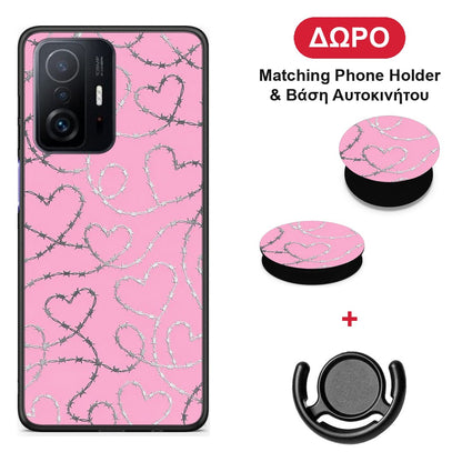 Barbed Wire Hearts on Pink - Xiaomi 11T / 11T Pro θήκη + Δώρο Phone Holder & Βάση Αυτοκινήτου