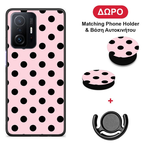Black Polka Dots on Pink - Xiaomi 11T / 11T Pro θήκη + Δώρο Phone Holder & Βάση Αυτοκινήτου