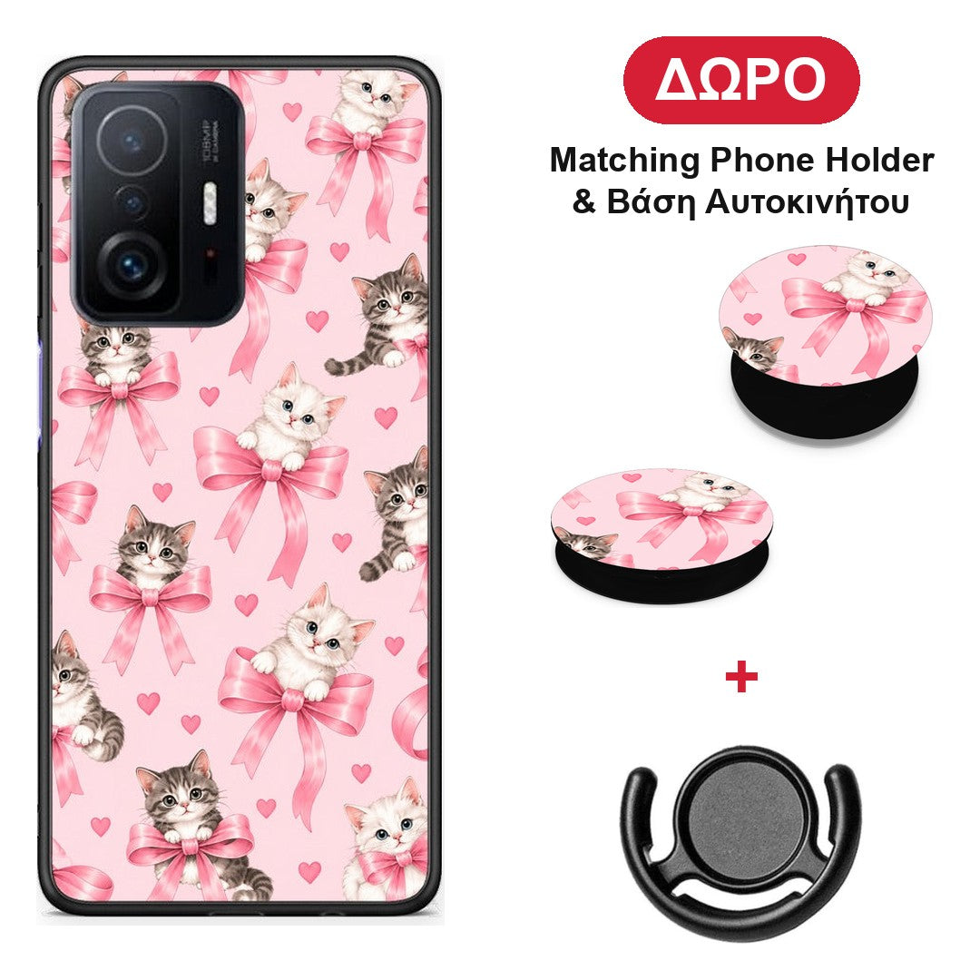 Kittens and Pink Bows on Pink - Xiaomi 11T / 11T Pro θήκη + Δώρο Phone Holder & Βάση Αυτοκινήτου