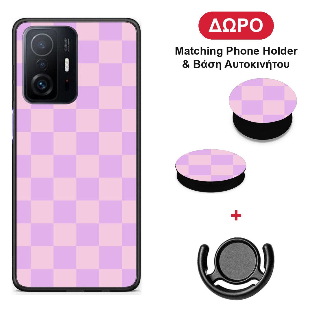 Lavender and Pink Checkerboard - Xiaomi 11T / 11T Pro θήκη + Δώρο Phone Holder & Βάση Αυτοκινήτου