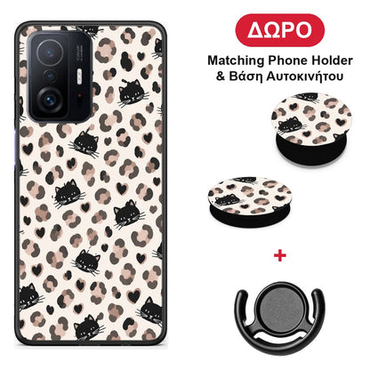 Leopard Spots and Black Cats on Cream - Xiaomi 11T / 11T Pro θήκη + Δώρο Phone Holder & Βάση Αυτοκινήτου