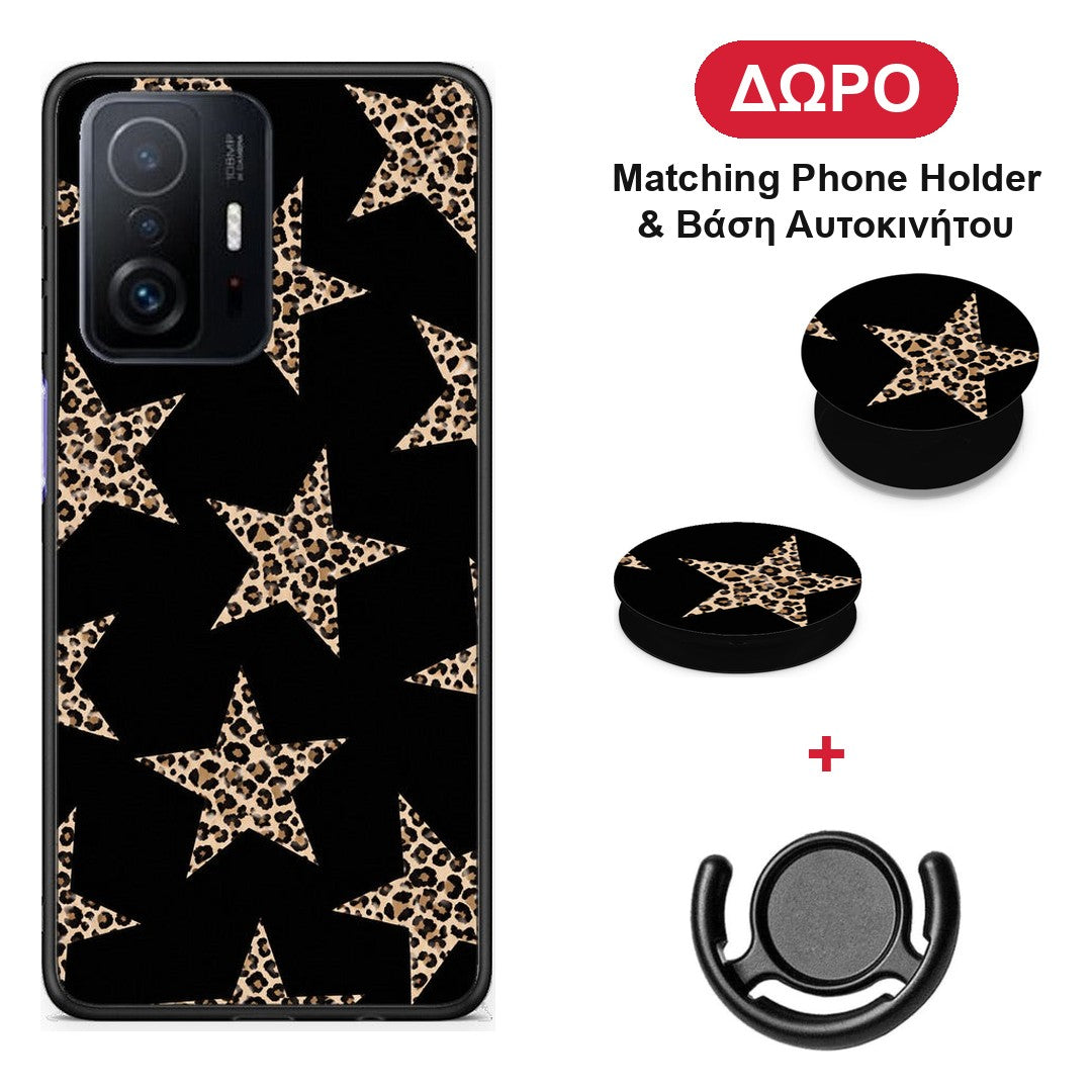 Leopard Stars on Black - Xiaomi 11T / 11T Pro θήκη + Δώρο Phone Holder & Βάση Αυτοκινήτου
