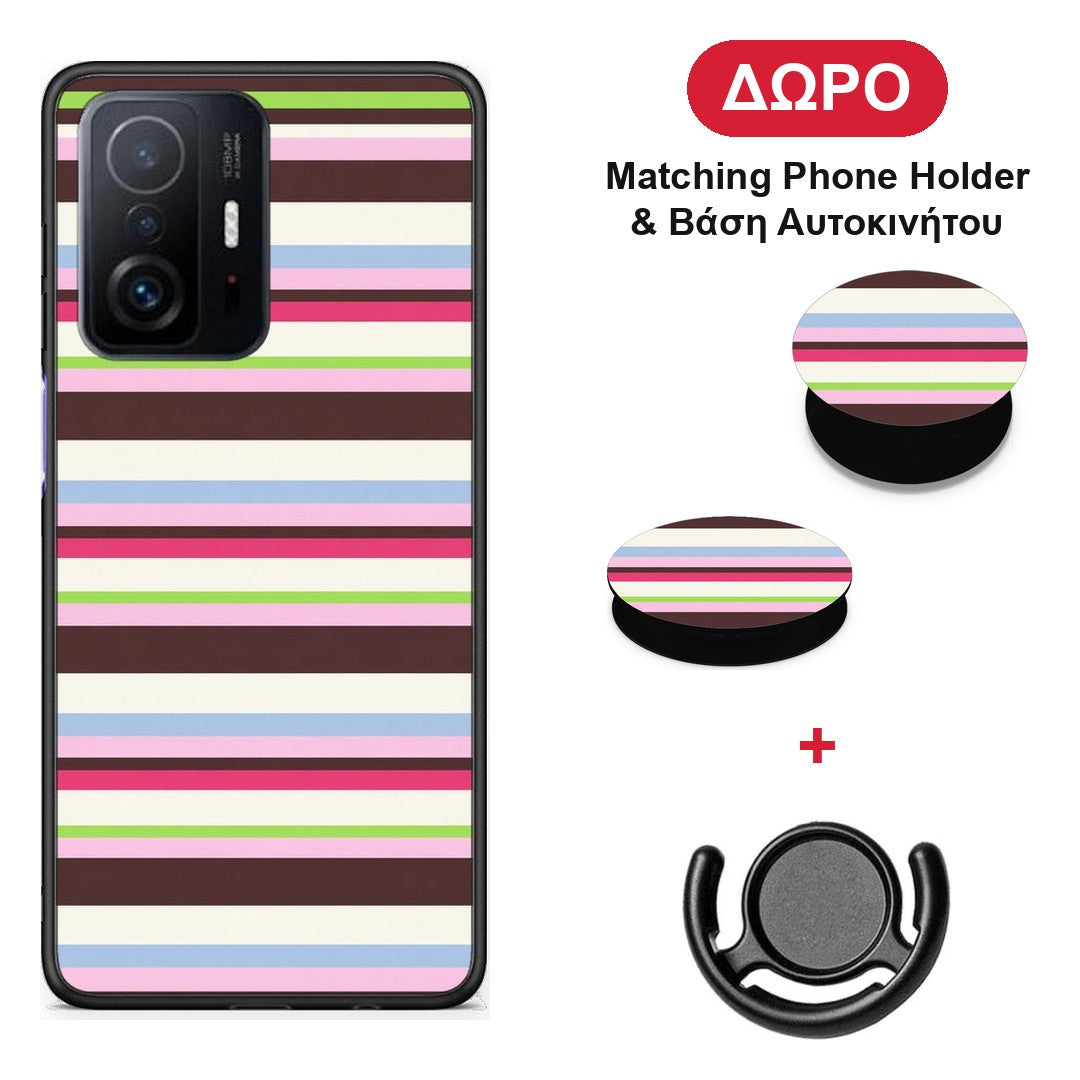 Multicolour Horizontal Stripes - Xiaomi 11T / 11T Pro θήκη + Δώρο Phone Holder & Βάση Αυτοκινήτου