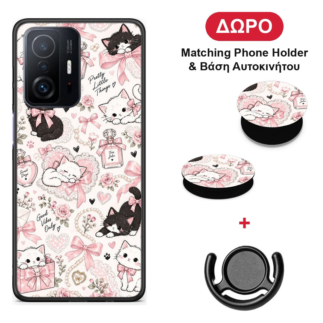 Pink Bows and Kittens Collage - Xiaomi 11T / 11T Pro θήκη + Δώρο Phone Holder & Βάση Αυτοκινήτου