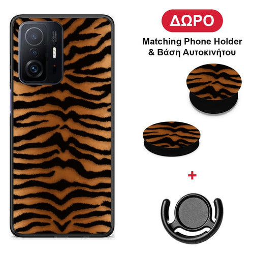 Tiger Print Orange and Black - Xiaomi 11T / 11T Pro θήκη + Δώρο Phone Holder & Βάση Αυτοκινήτου