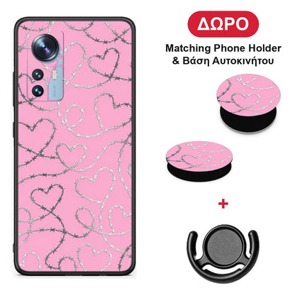 Barbed Wire Hearts on Pink - Xiaomi 12 / 12X 5G θήκη + Δώρο Phone Holder & Βάση Αυτοκινήτου