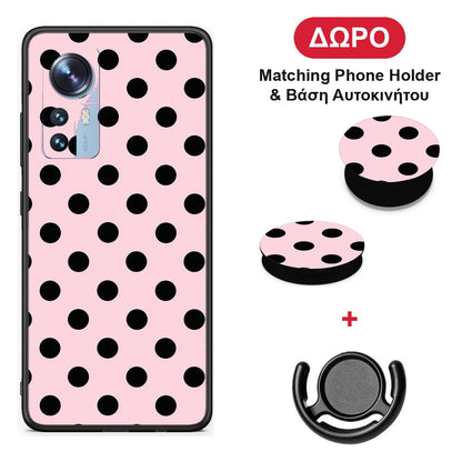 Black Polka Dots on Pink - Xiaomi 12 / 12X 5G θήκη + Δώρο Phone Holder & Βάση Αυτοκινήτου