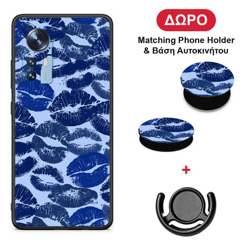 Blue Lipstick Kisses - Xiaomi 12 / 12X 5G θήκη + Δώρο Phone Holder & Βάση Αυτοκινήτου