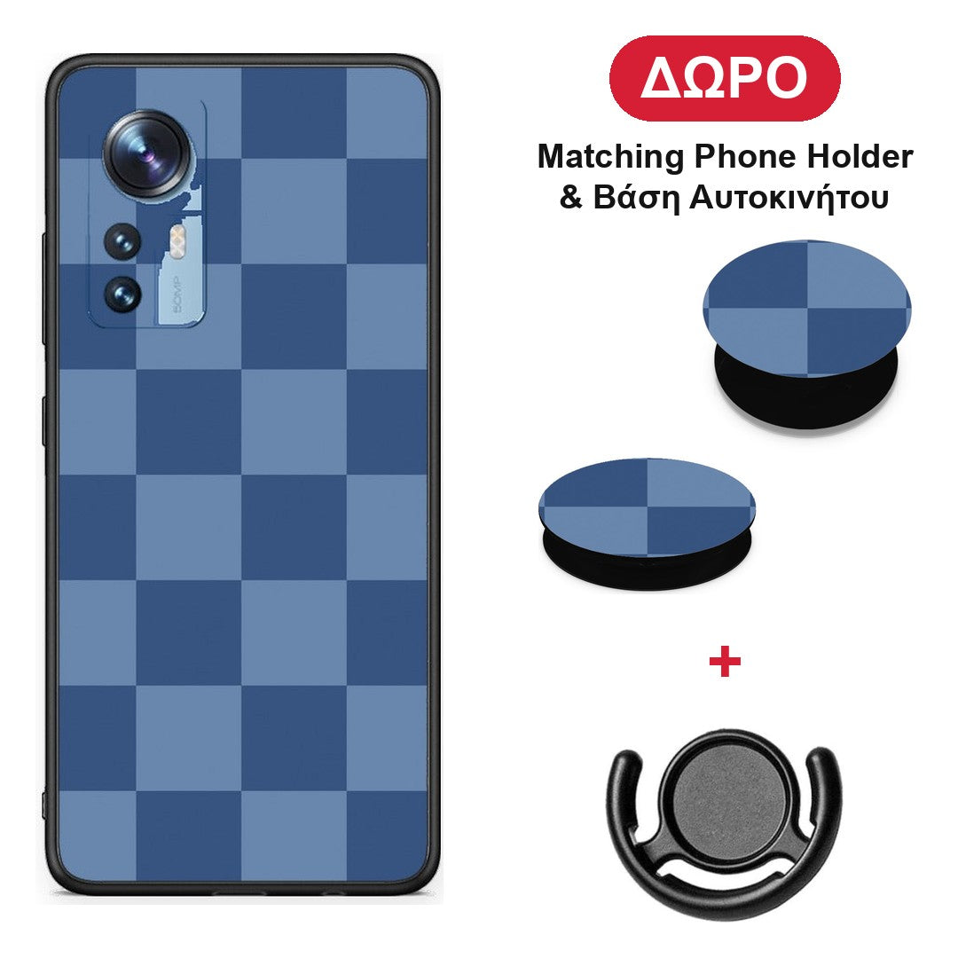 Denim Blue Checkerboard - Xiaomi 12 / 12X 5G θήκη + Δώρο Phone Holder & Βάση Αυτοκινήτου
