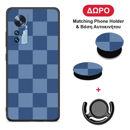 Denim Blue Checkerboard - Xiaomi 12 / 12X 5G θήκη + Δώρο Phone Holder & Βάση Αυτοκινήτου