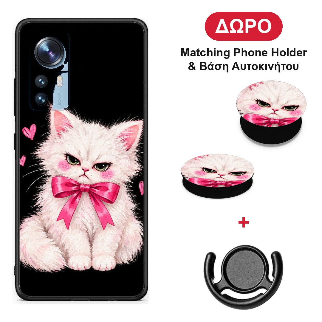Grumpy Party Kitten on Black - Xiaomi 12 / 12X 5G θήκη + Δώρο Phone Holder & Βάση Αυτοκινήτου
