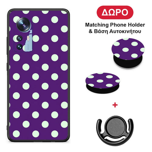 Mint Polka Dots on Purple - Xiaomi 12 / 12X 5G θήκη + Δώρο Phone Holder & Βάση Αυτοκινήτου