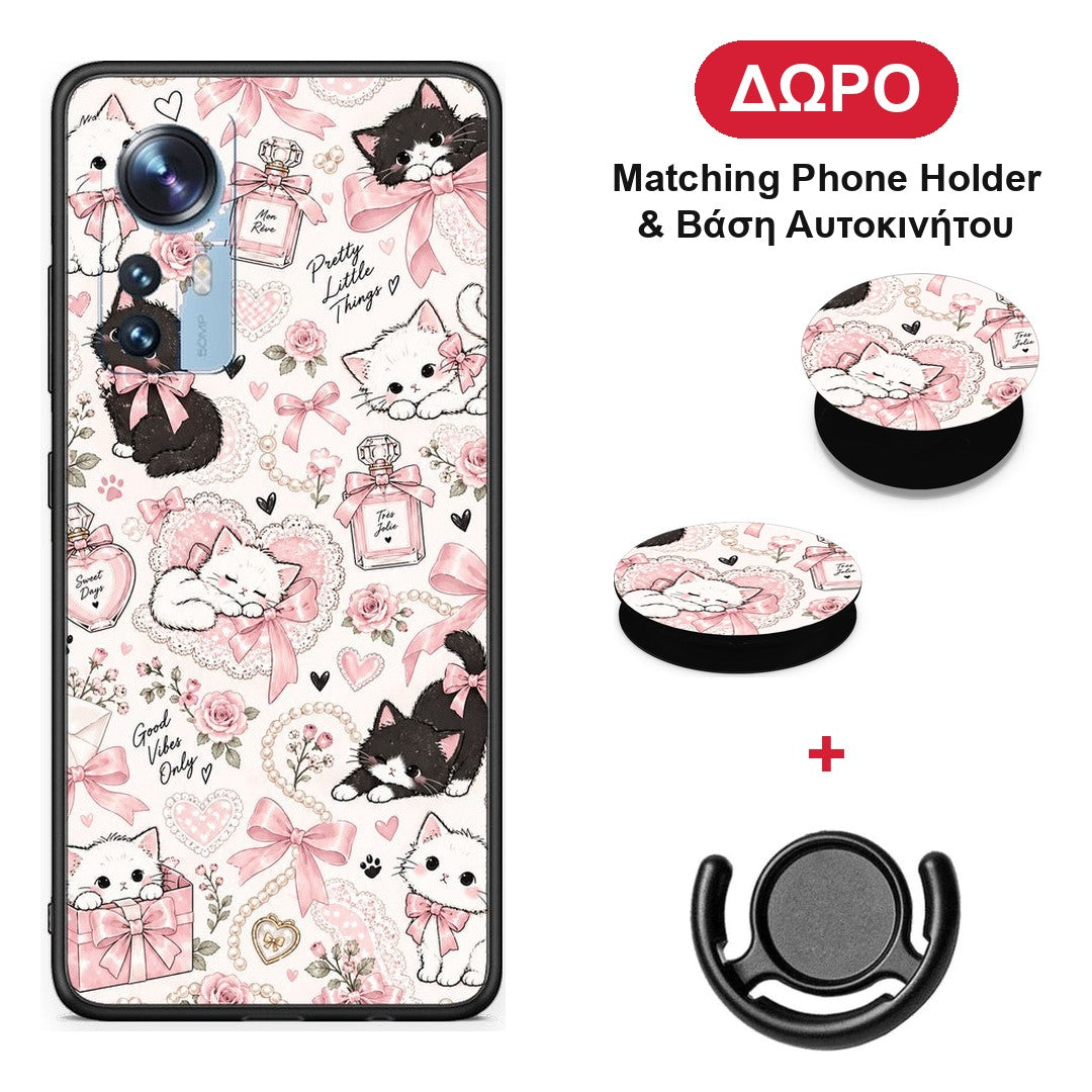 Pink Bows and Kittens Collage - Xiaomi 12 / 12X 5G θήκη + Δώρο Phone Holder & Βάση Αυτοκινήτου