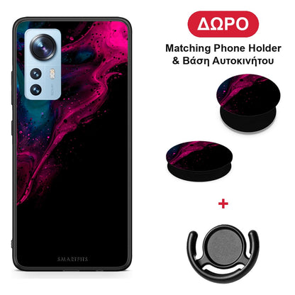 Watercolor Pink Black - Xiaomi 12 / 12X 5G θήκη + Δώρο Phone Holder & Βάση Αυτοκινήτου