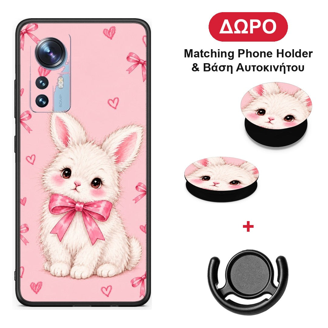 White Bunny and Pink Bows - Xiaomi 12 / 12X 5G θήκη + Δώρο Phone Holder & Βάση Αυτοκινήτου