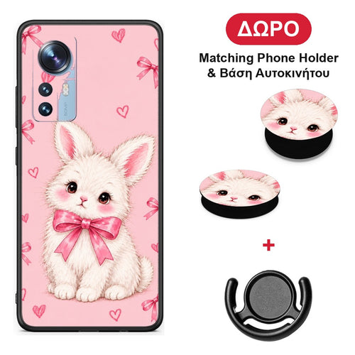 White Bunny and Pink Bows - Xiaomi 12 / 12X 5G θήκη + Δώρο Phone Holder & Βάση Αυτοκινήτου