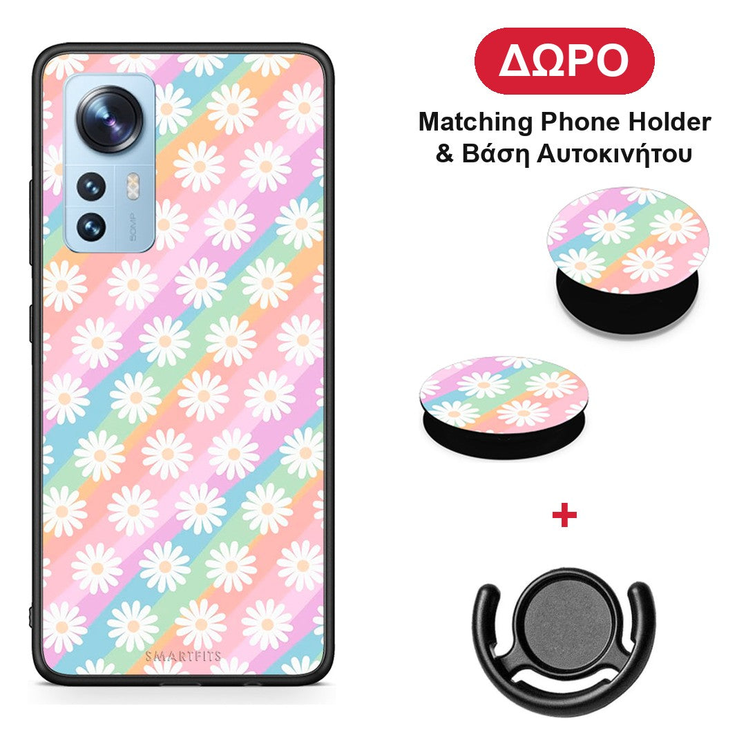 White Daisies - Xiaomi 12 / 12X 5G θήκη + Δώρο Phone Holder & Βάση Αυτοκινήτου