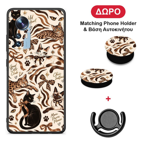 Wild Cats and Animal Print Collage - Xiaomi 12 / 12X 5G θήκη + Δώρο Phone Holder & Βάση Αυτοκινήτου