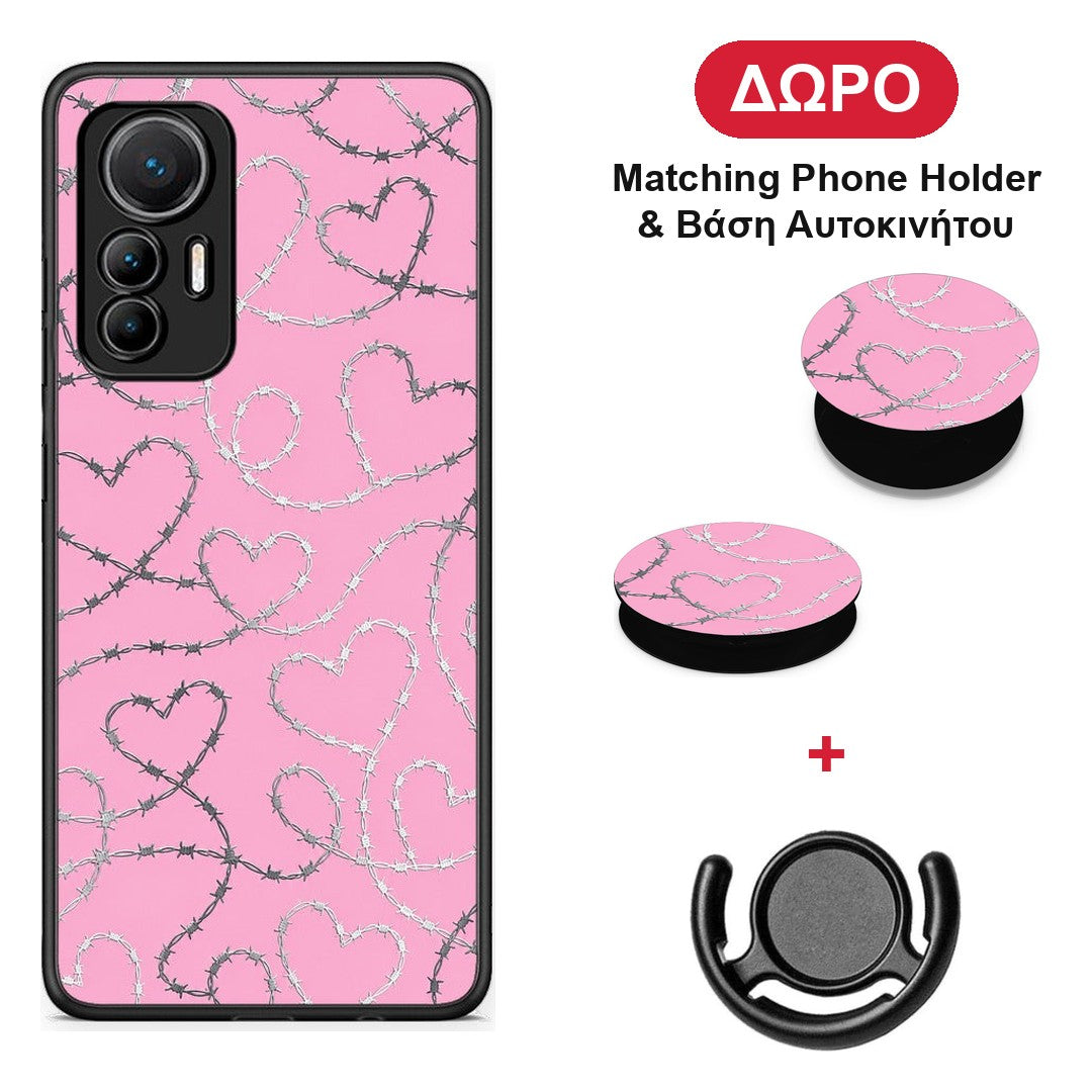 Barbed Wire Hearts on Pink - Xiaomi 12 Lite 5G θήκη + Δώρο Phone Holder & Βάση Αυτοκινήτου
