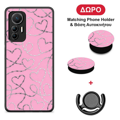 Barbed Wire Hearts on Pink - Xiaomi 12 Lite 5G θήκη + Δώρο Phone Holder & Βάση Αυτοκινήτου