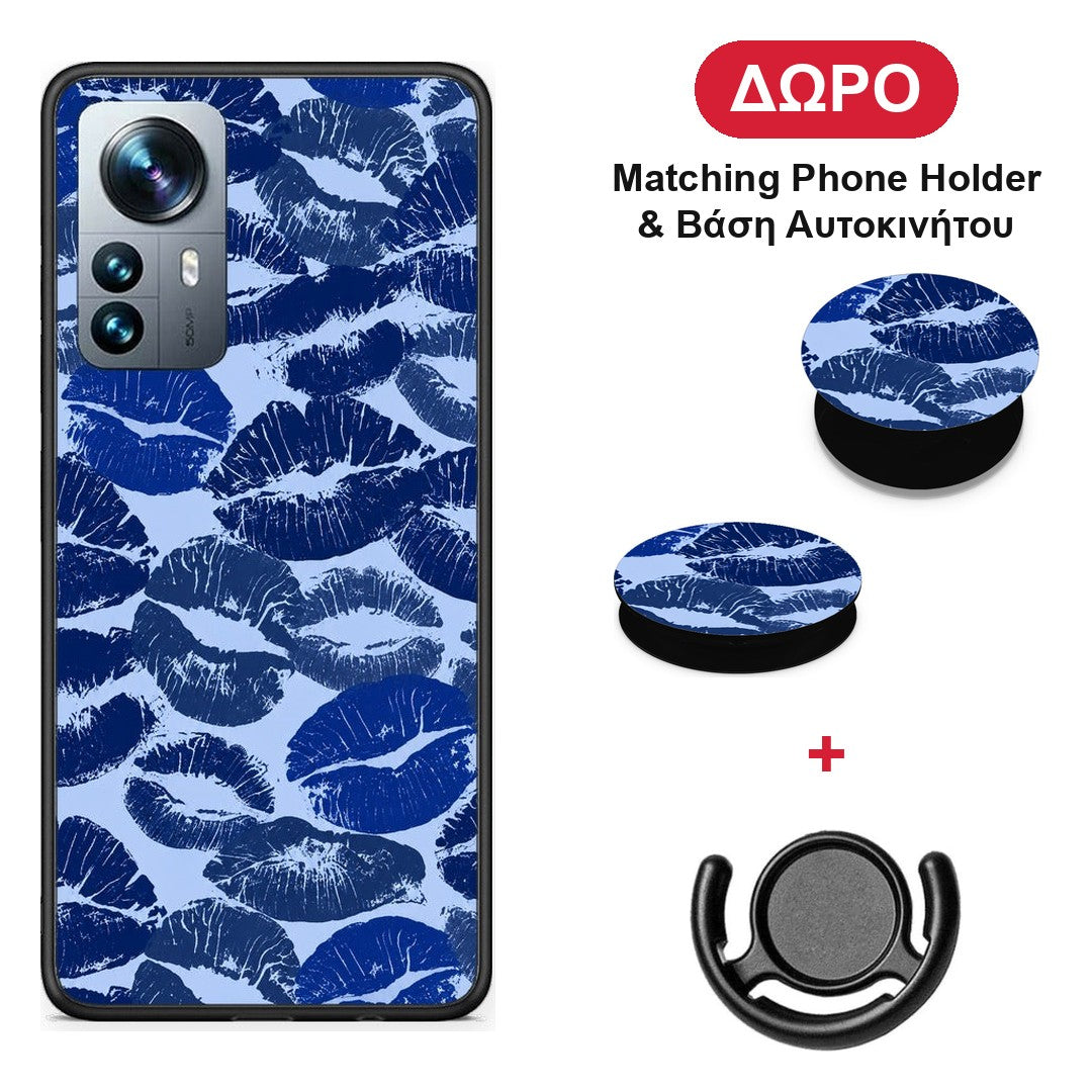 Blue Lipstick Kisses - Xiaomi 12 Pro θήκη + Δώρο Phone Holder & Βάση Αυτοκινήτου